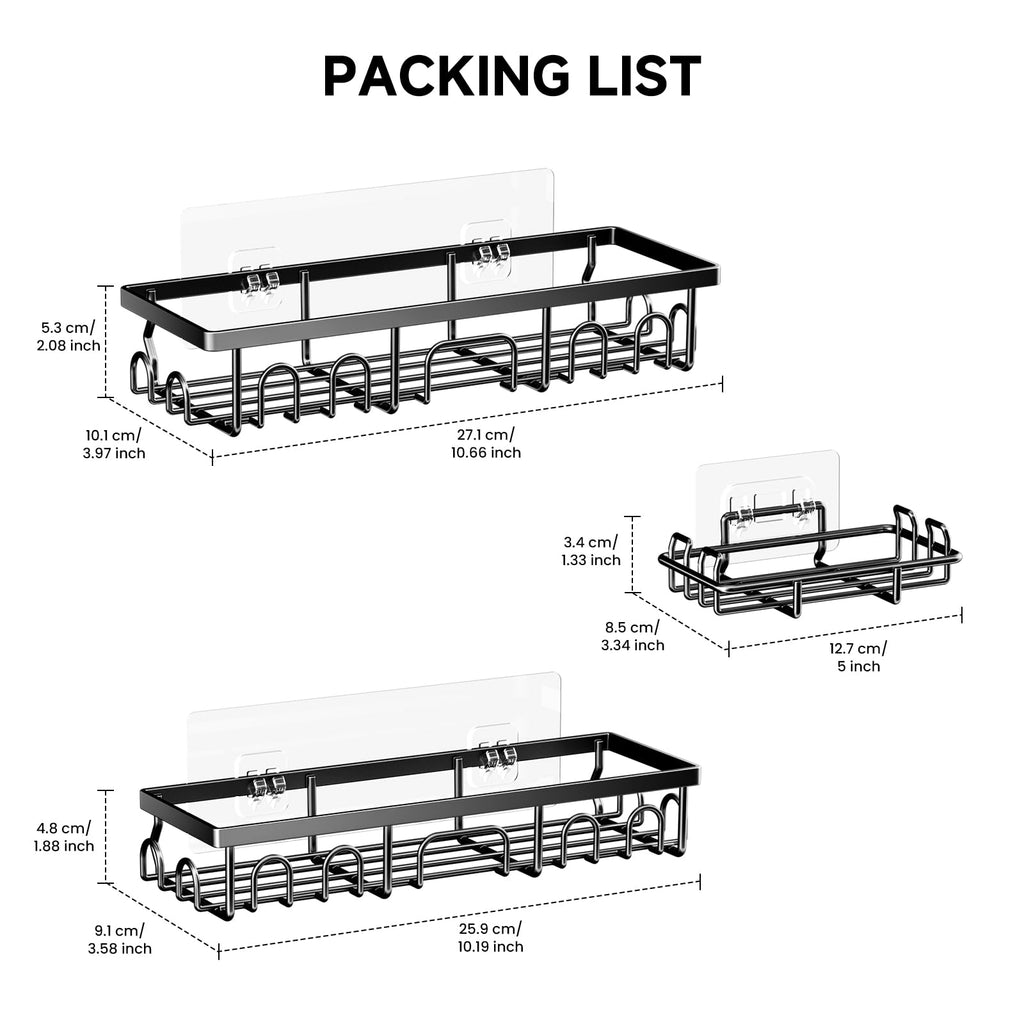 Shower Caddy, 3 Pack Shower Shelves for Inside Bathroom, Rustproof Adhesive Bathroom Organizer with Soap Holder, No Drilling Washroom Organizers and Storage for Bathtub Room/Kitchen/Home