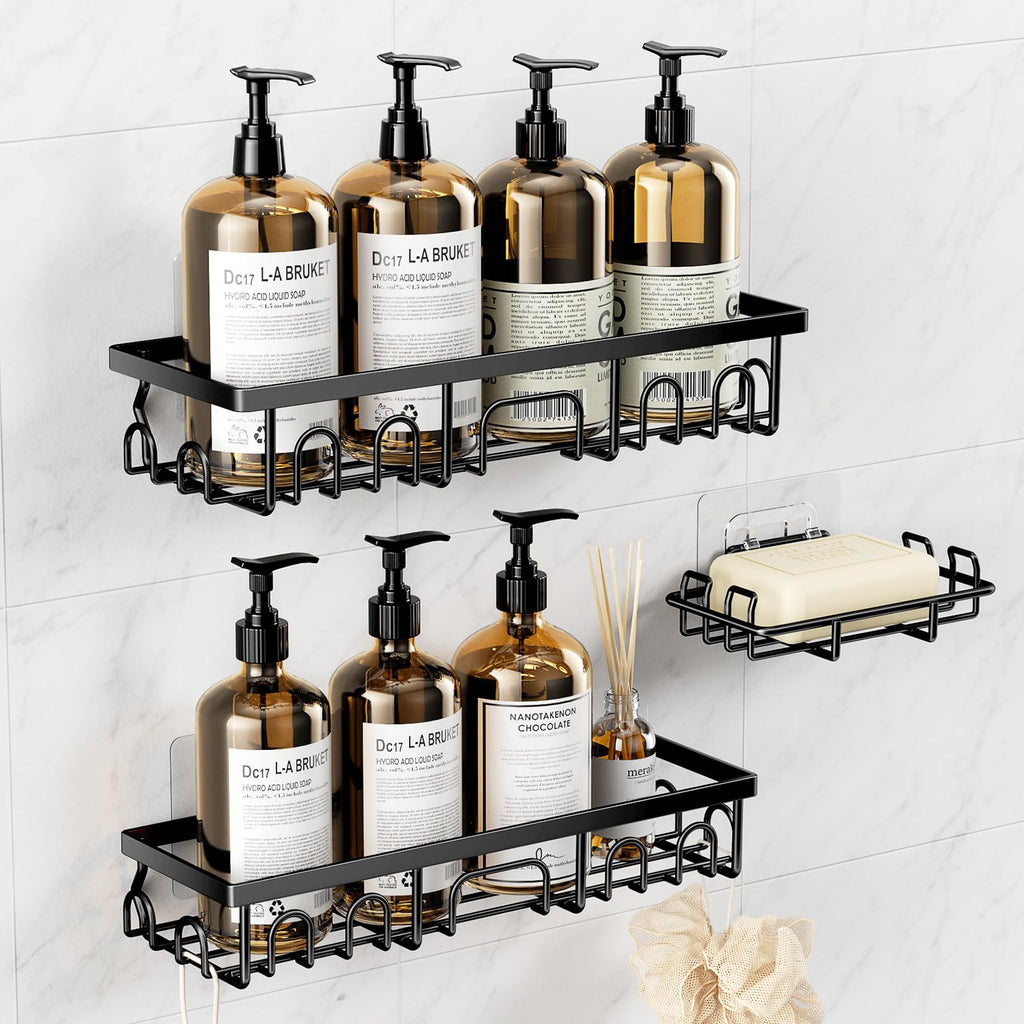 Shower Caddy, 3 Pack Shower Shelves for Inside Bathroom, Rustproof Adhesive Bathroom Organizer with Soap Holder, No Drilling Washroom Organizers and Storage for Bathtub Room/Kitchen/Home