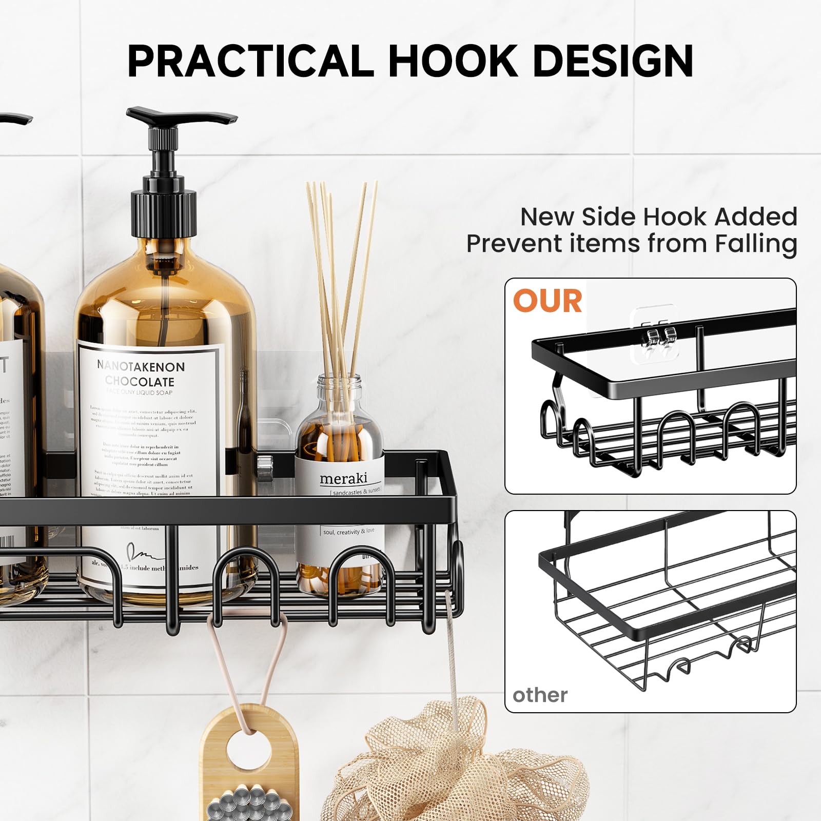 Shower Caddy, 3 Pack Shower Shelves for Inside Bathroom, Rustproof Adhesive Bathroom Organizer with Soap Holder, No Drilling Washroom Organizers and Storage for Bathtub Room/Kitchen/Home