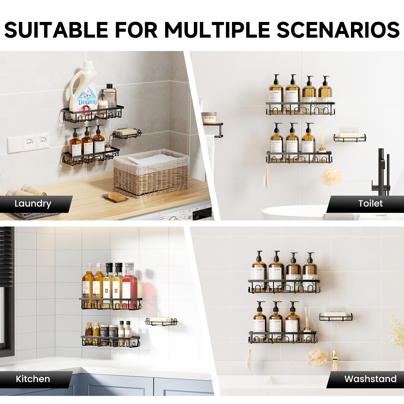 Shower Caddy, 3 Pack Shower Shelves for Inside Bathroom, Rustproof Adhesive Bathroom Organizer with Soap Holder, No Drilling Washroom Organizers and Storage for Bathtub Room/Kitchen/Home